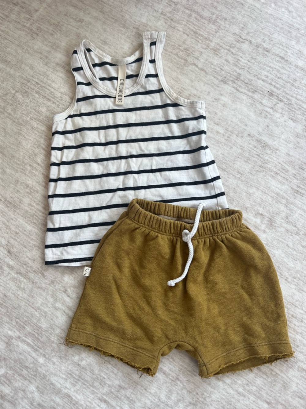 Childhoods Clothing 3T Summer Outfit Striped Tank with Tan shorts